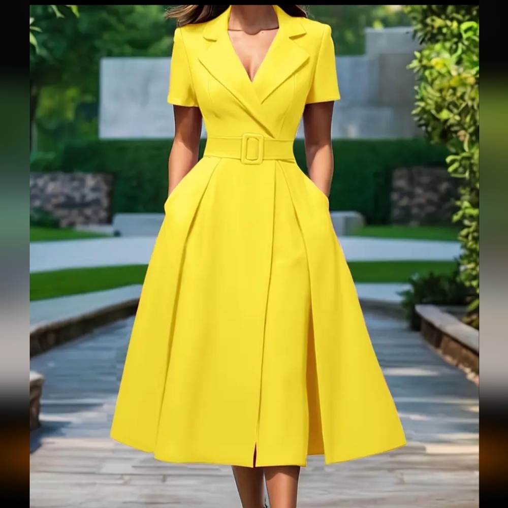 3/$30 - Retro Yellow Belted Dress